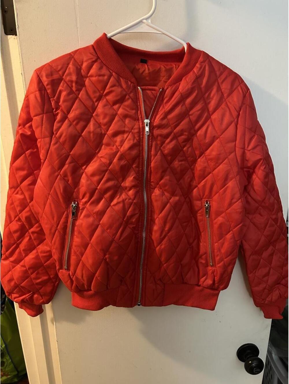 Brand new Red quilted cropped diamond pattern bomber jacket in a S